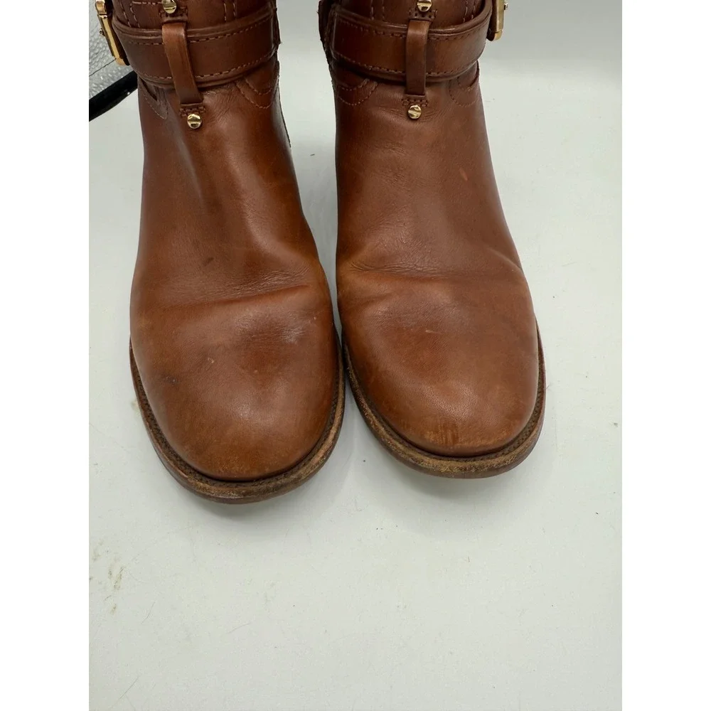 Tory Burch Riding‎ Boots Women's 6.5 Cognac Leather Tall Equestrian Logo Boots